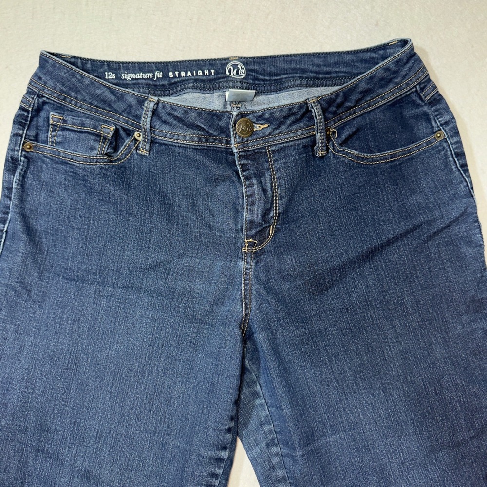 W62‎ Signature Fit Straight Leg Jeans Womens 12s Dark Wash Blue Stretch Denim